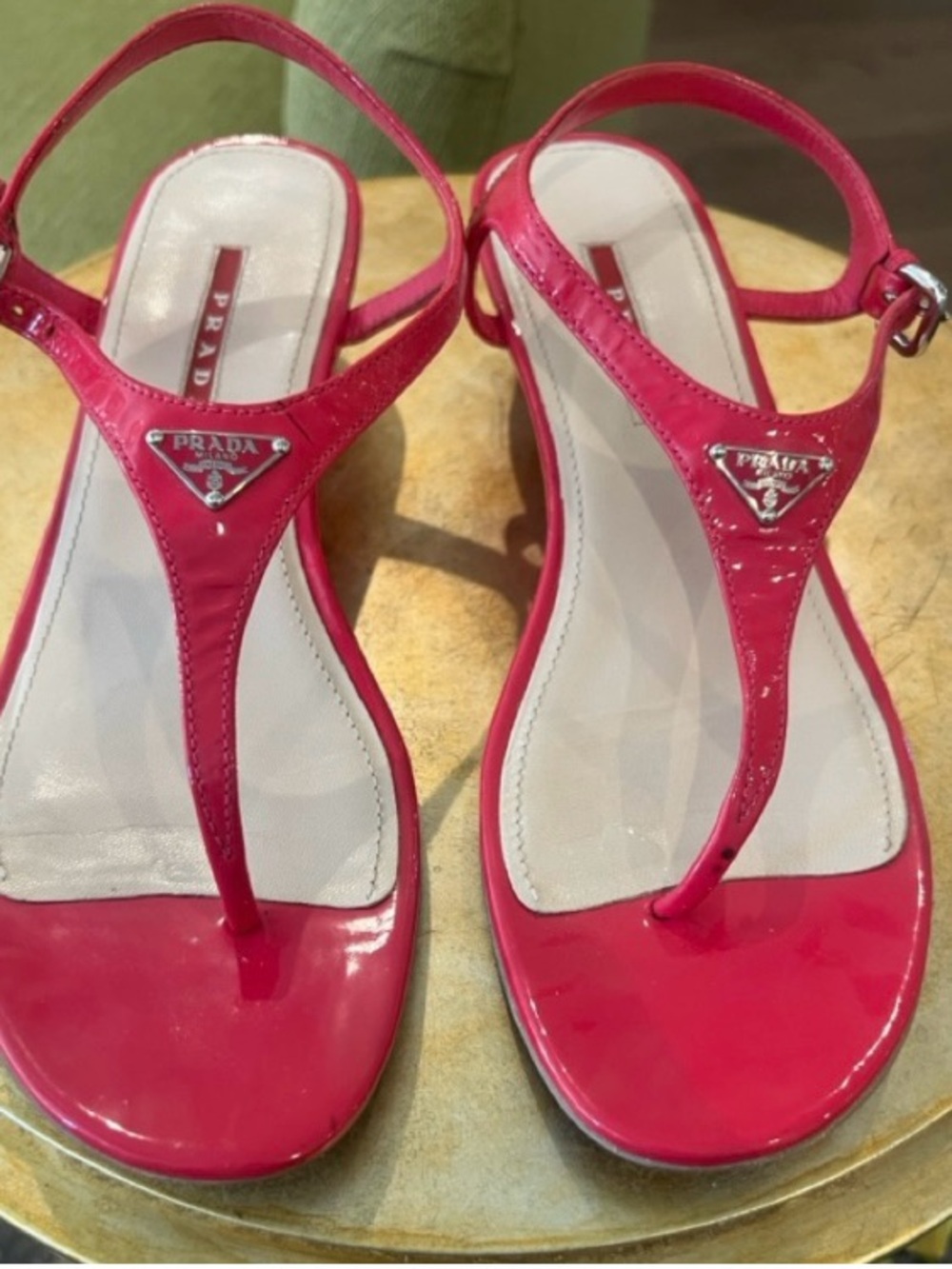 Prada Hot Pink Patent T-Strap Thong Sandals